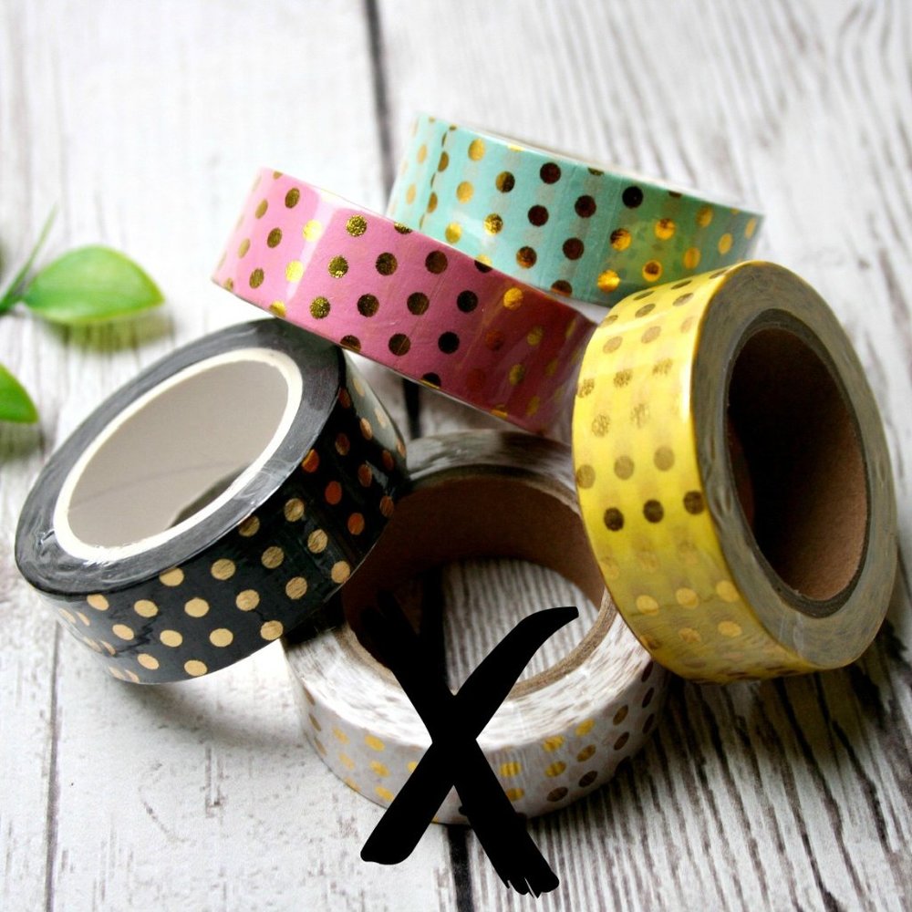 Set of 4 washi tape rolls gold polka dots art new